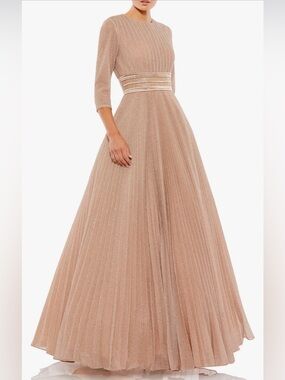 Mac Duggal Rose Gold Pleated Maxi Evening Gown
